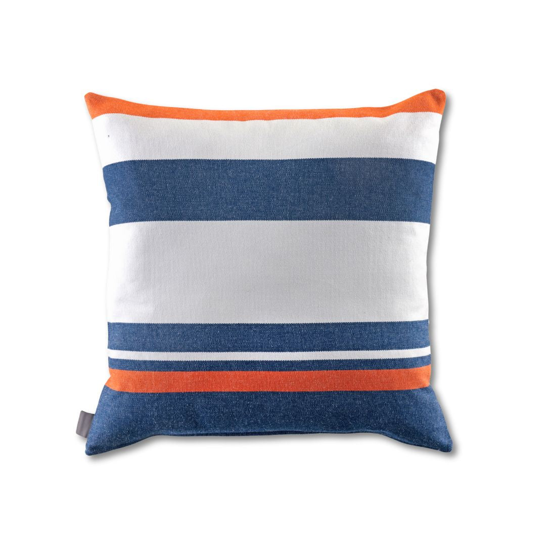 Auburn tigers colored pillow with blue and orange stripes on a white background