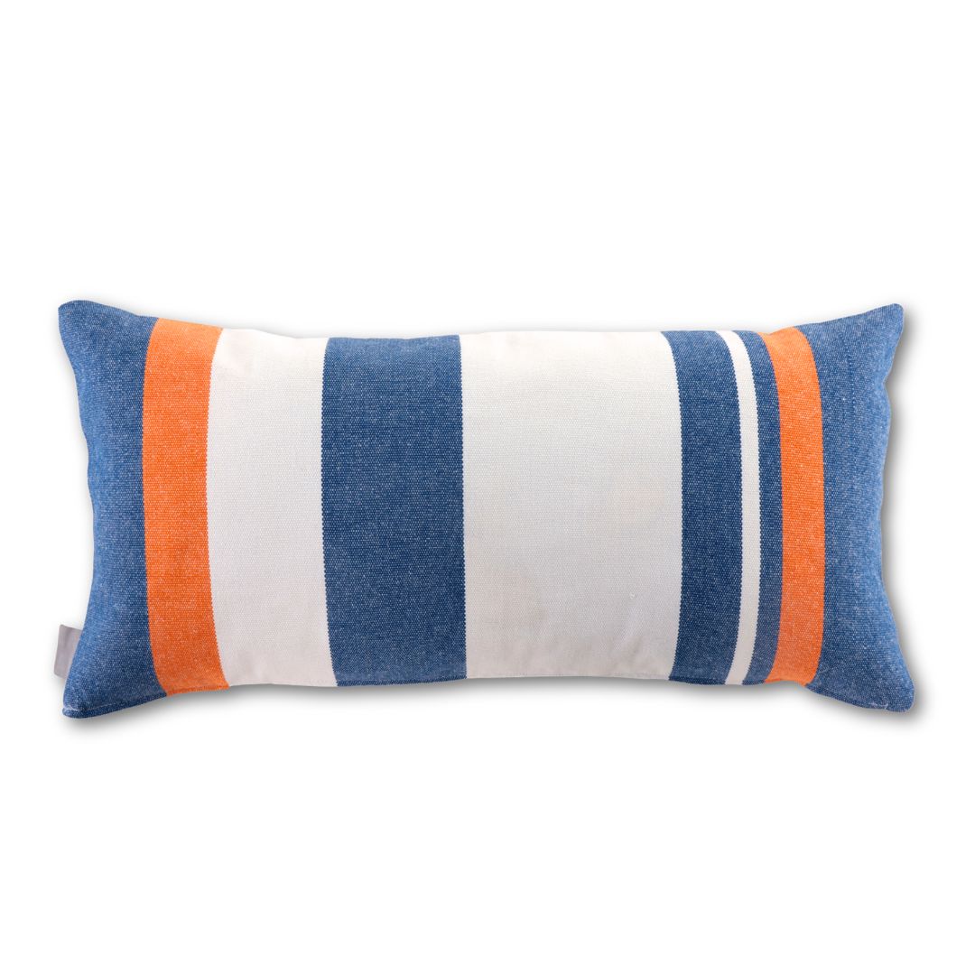 Striped pillow with Auburn navy blue, orange, and white colors