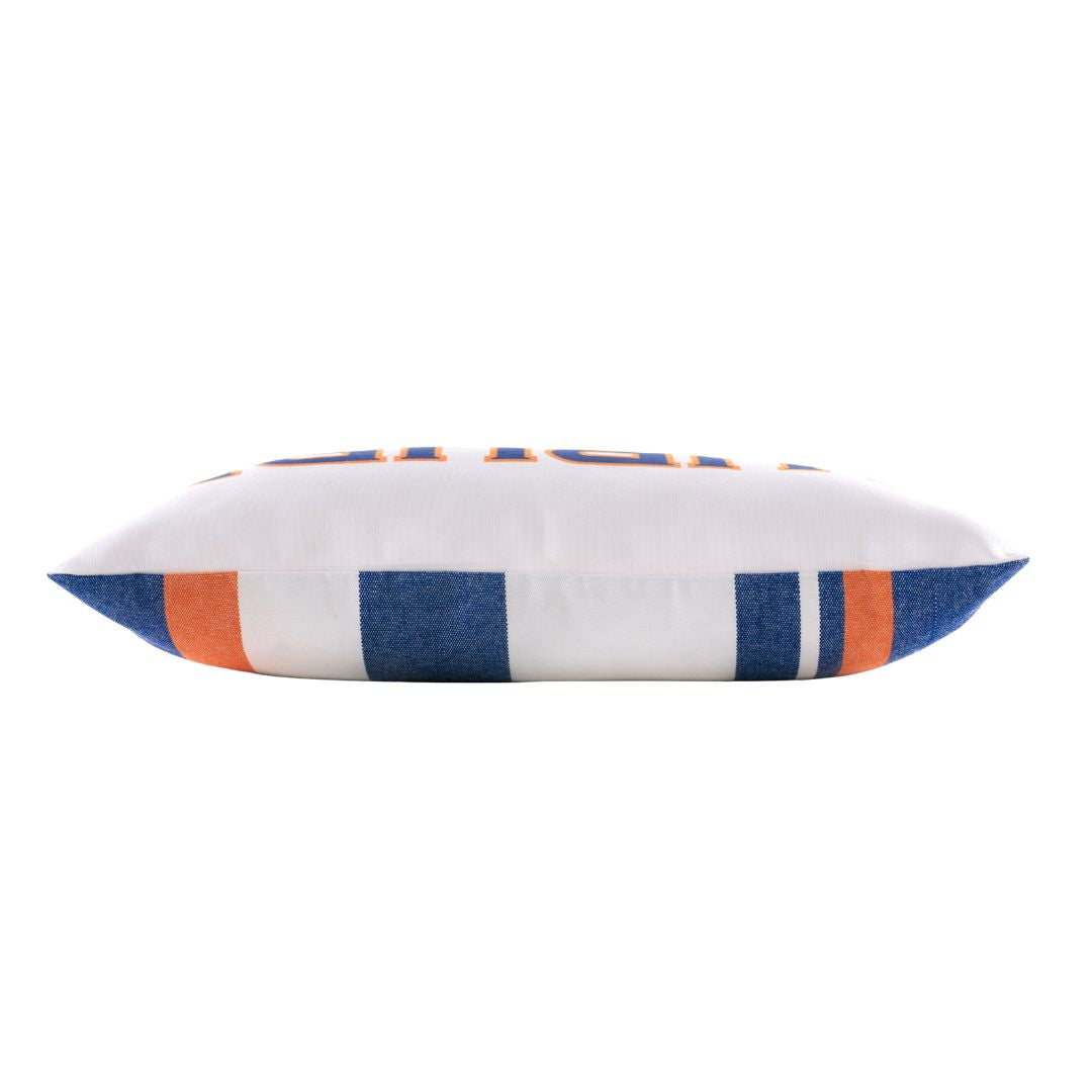 Auburn university Decorative pillow with blue and orange stripes on a white background