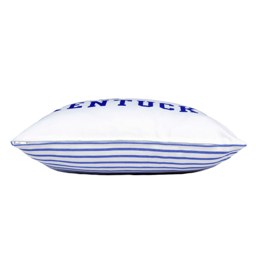 White pillow with blue stripes and 'Kentucky' text on a white background