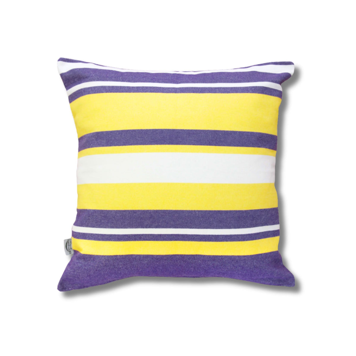 Purple and gold striped back of the LSU Mike the Tiger pillow cover