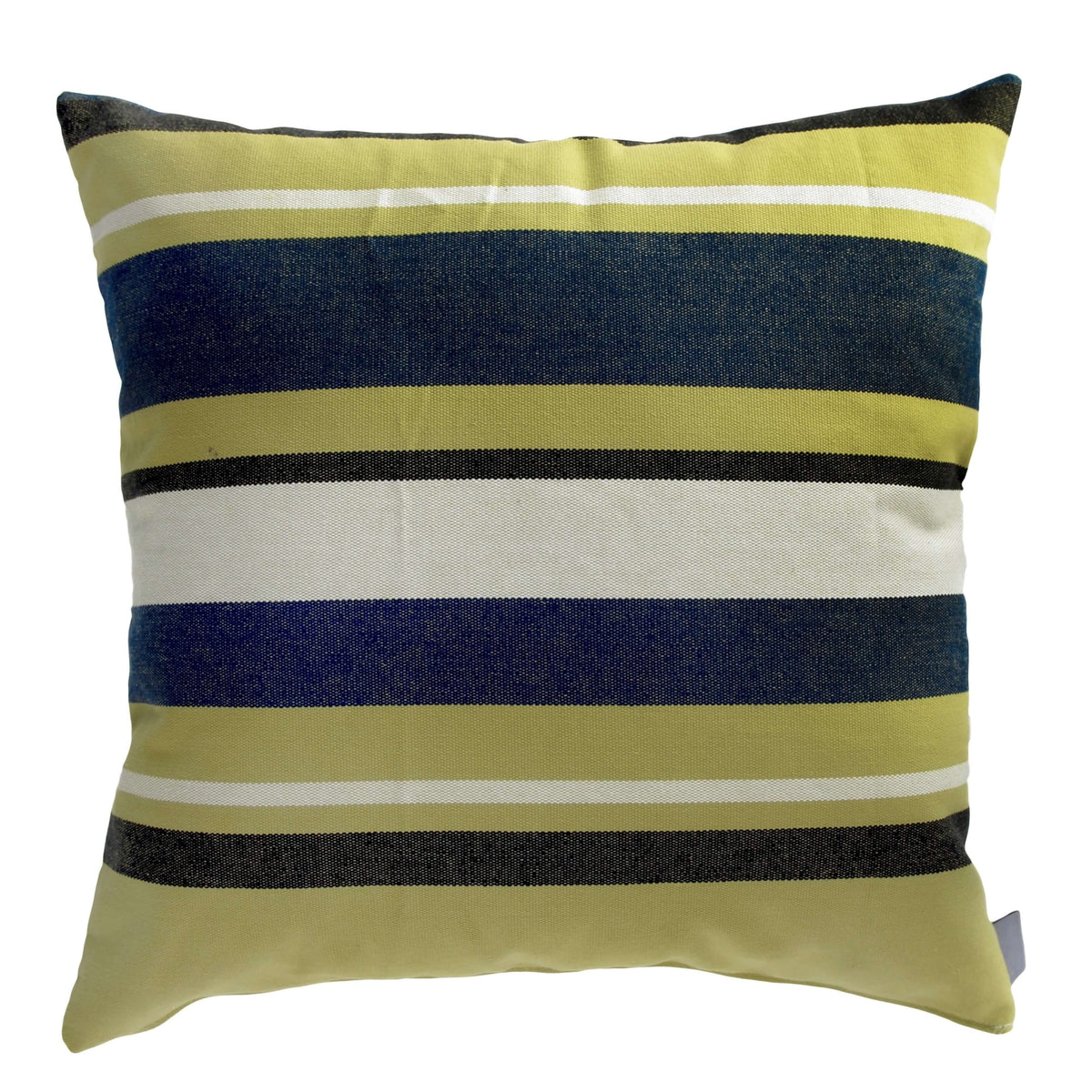 Gold, navy and white striped pillow cover back