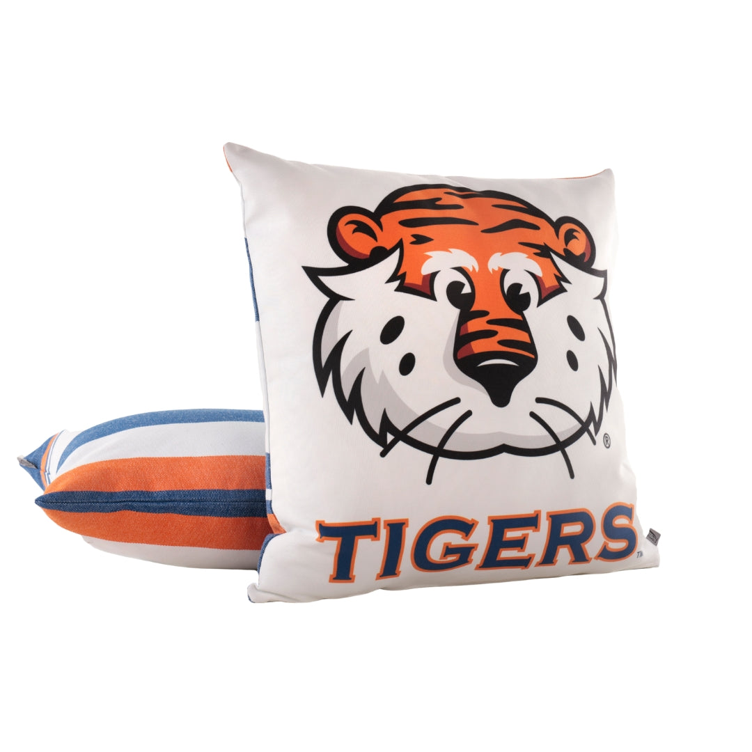 Pillow with tiger logo and 'Tigers' text on a white background for Auburn University Fans