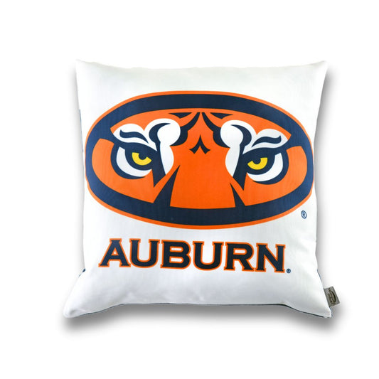 Pillow with Auburn Eyes logo on a white background