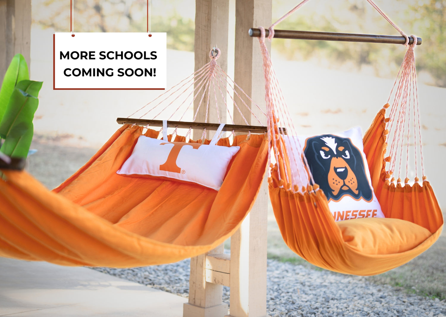 Campus Hammocks Collegiate Home Decor featuring orange Tennessee Vols hammock and Smokey Mascot hammock chair outdoors for college fans