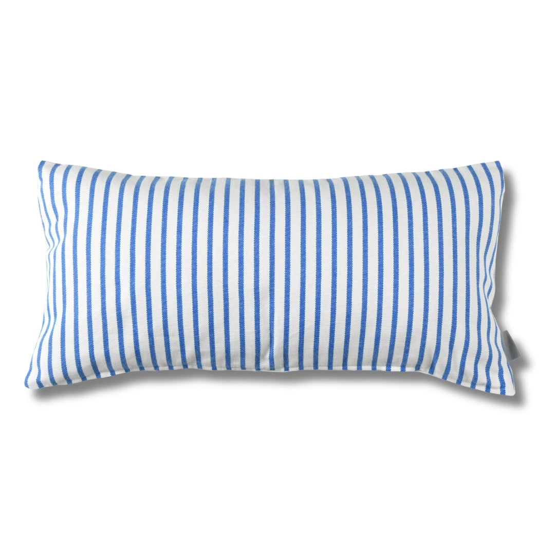 Rectangular pillow with University of Kentucky blue and white stripes on a white background