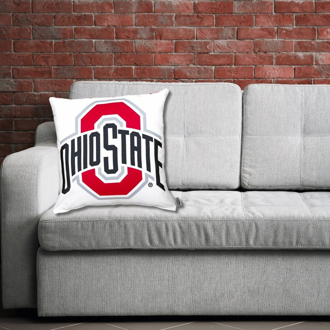 Ohio State Logo Pillow On A sofa