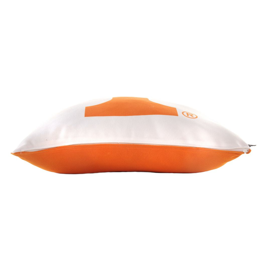Tennessee Vols Logo Pillow Cover. Orange and white pillow  side view with on a white background