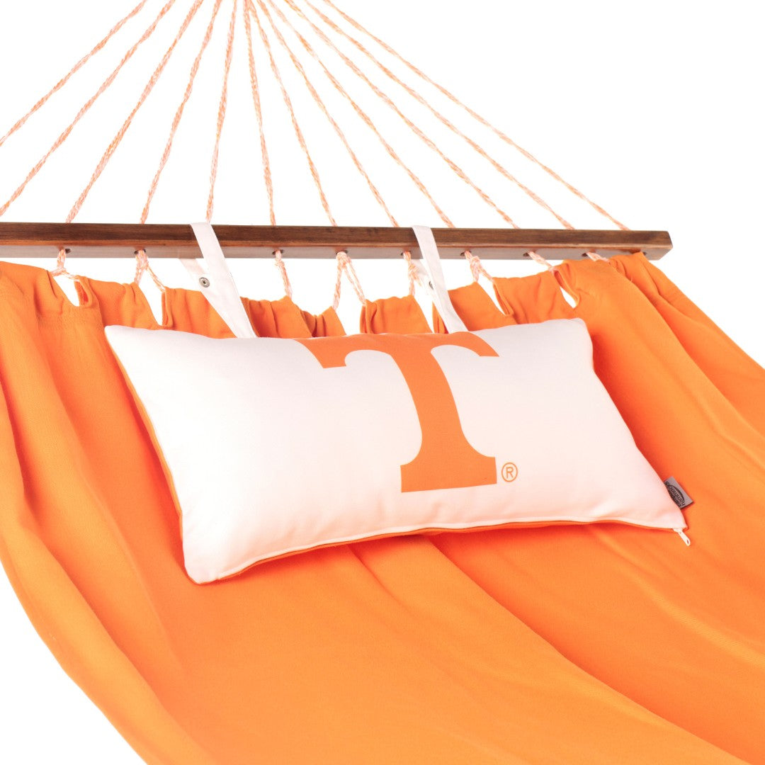 Orange Tennessee Volunteers hammock with white pillows on a white background