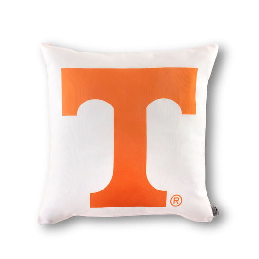 Tennessee Vols Logo Pillow Cover. Pillow with a large orange 'T' logo on a white background