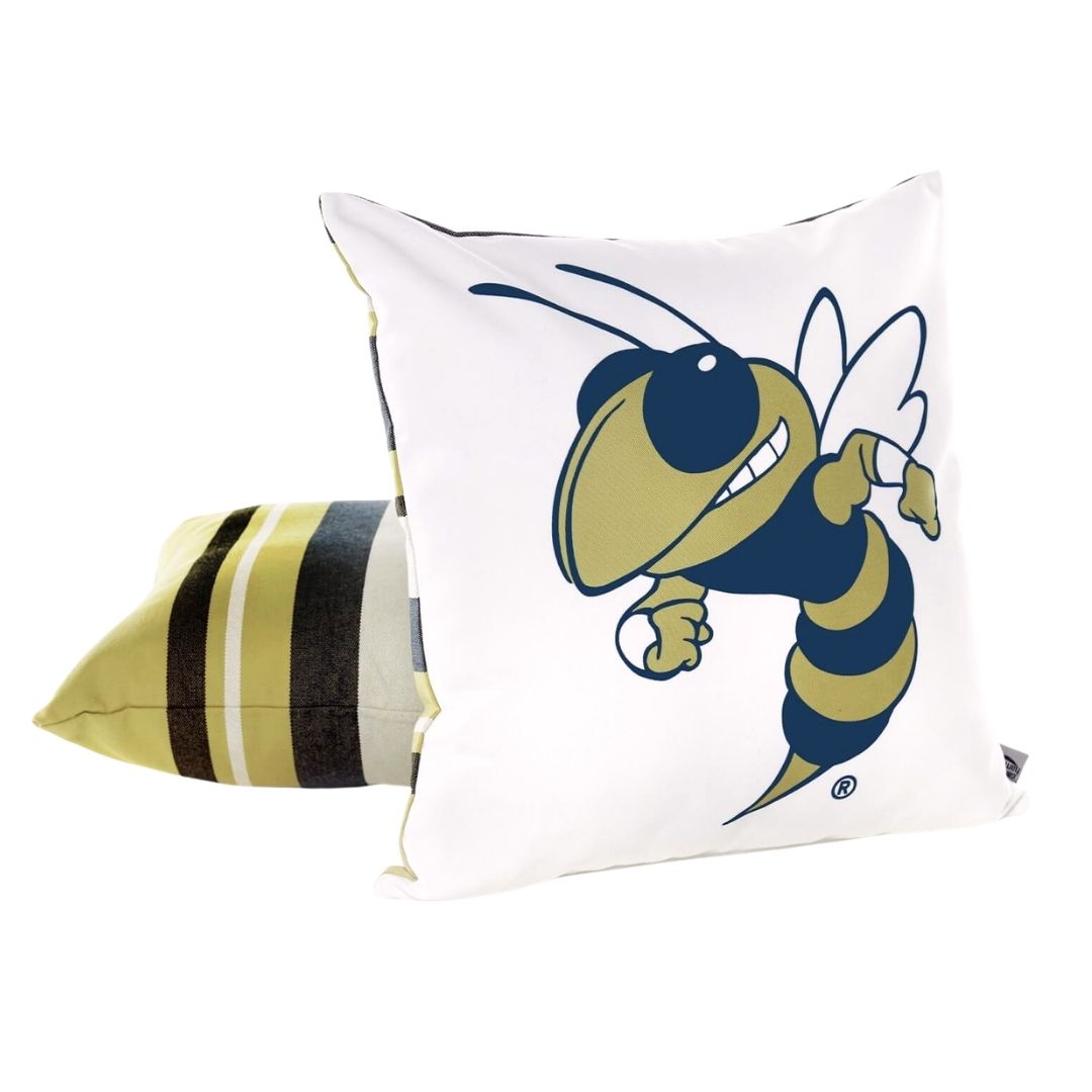 Georgia Tech Buzz mascot pillow cover shown from the side
