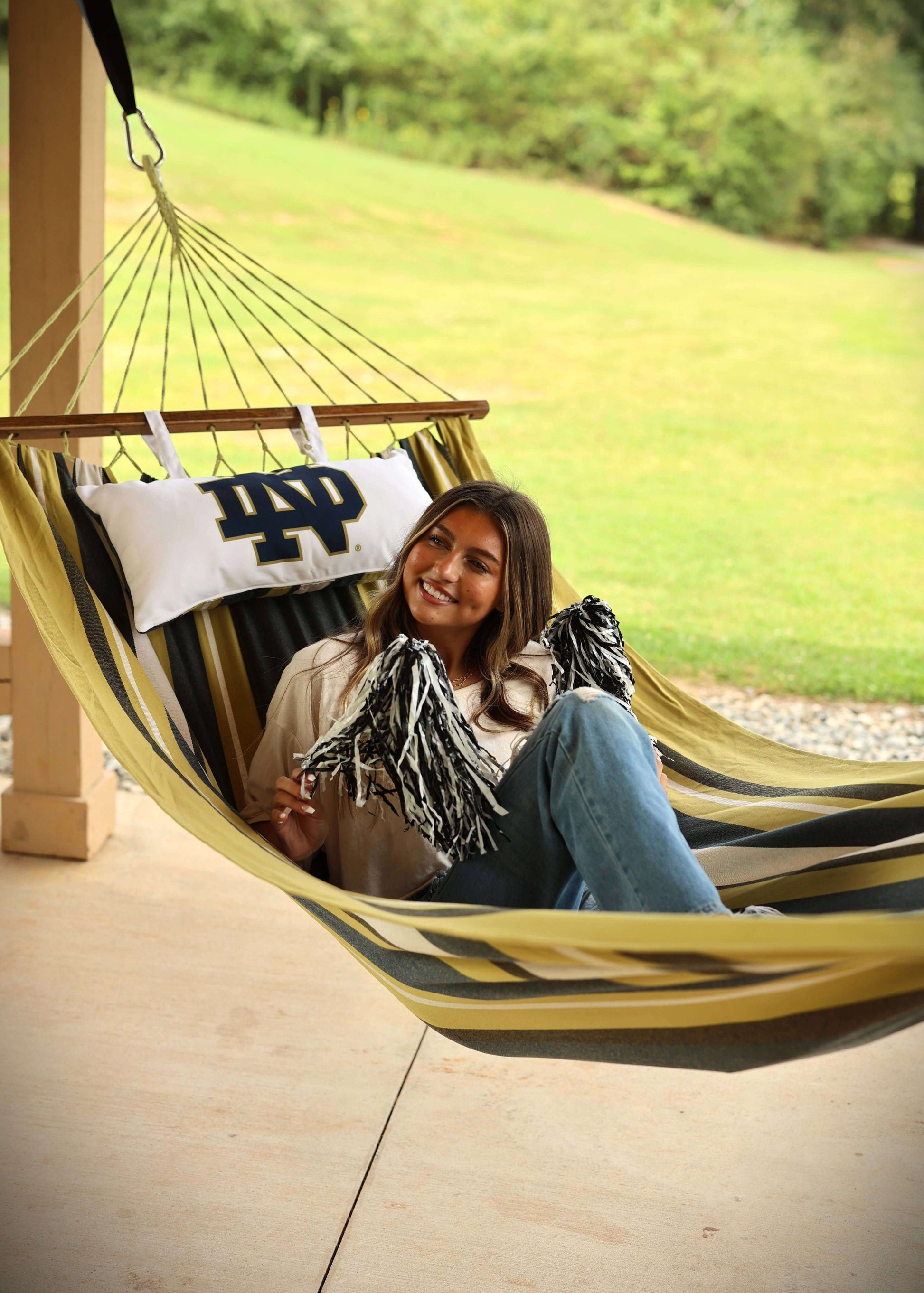 Notre Dame hammock outdoors at tailgate