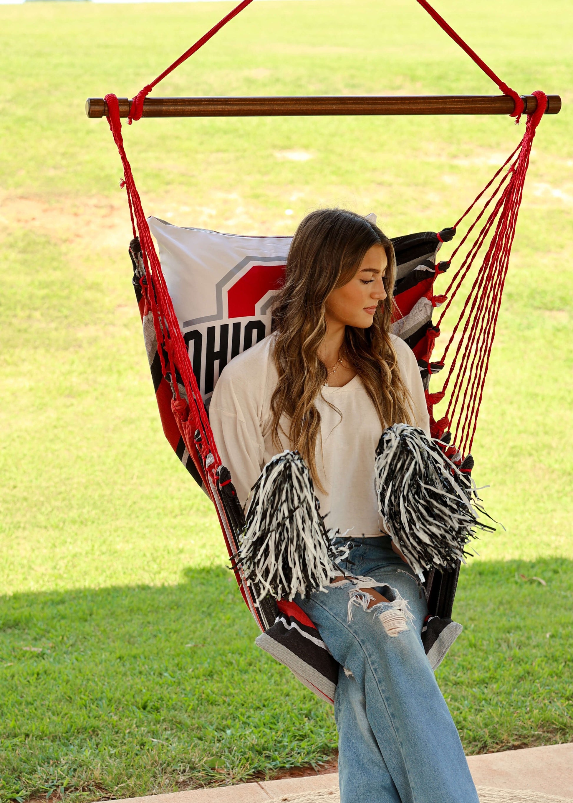 ohio state tailgate chair porch girl outdoors