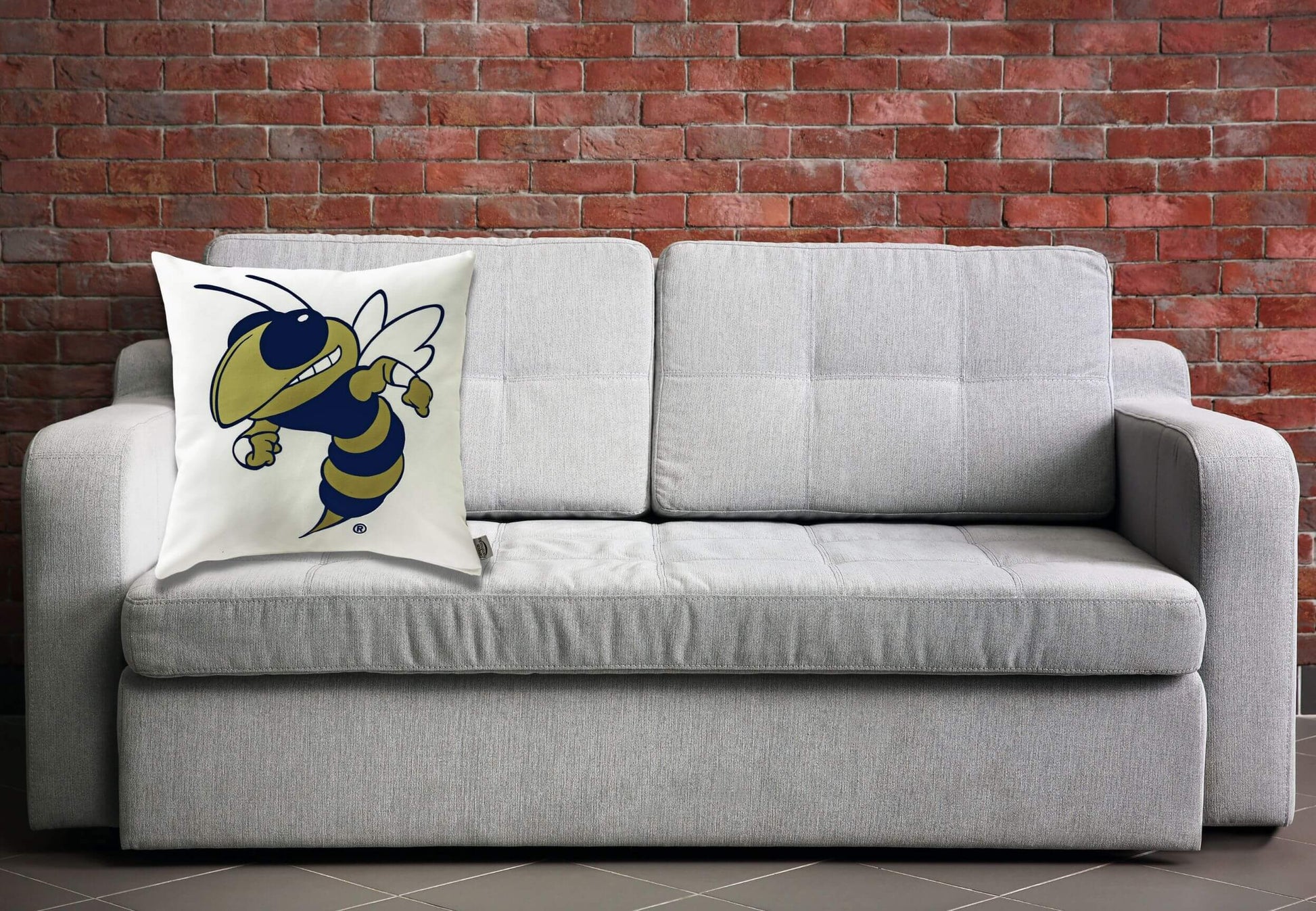 georgia tech mascot pillow in sofa